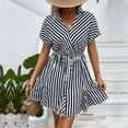 thumbnail image 2 of Sundresses for Women 2025 Summer V Neck Short Sleeve Dresses Front Pleated Sundress Elastic High Waist Sun-Dress Dressy Causal A-Line Dresses Going Out Beach Vacation Dress, 2 of 7