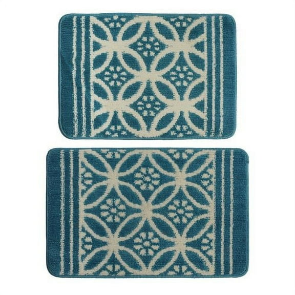 Attraction Design Home 2 Piece Blue/Cream Area Rug Set