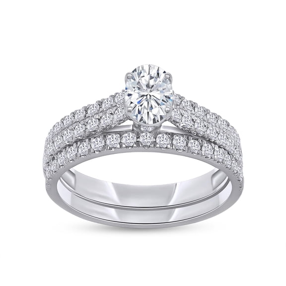 AFFY Bridal Wedding Ring Set, 1.00 Carat (ctw) Oval and Round Cut Lab Grown Diamond Solitaire Engagement Ring Sets For Women in 14K White Gold Plated 925 Sterling Silver Jewelry Size 10