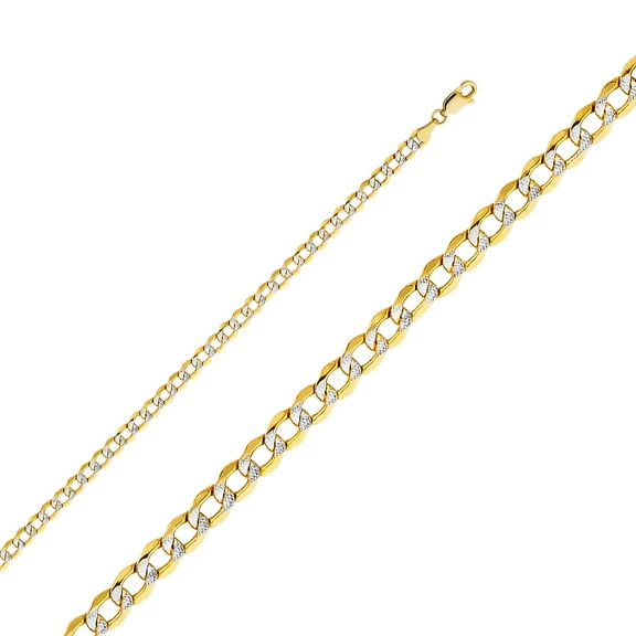 Dimaya Fine Jewelry 14K Two-Tone Gold 4.3-mm White Pave Hollow Cuban Chain Necklace (18 inch)