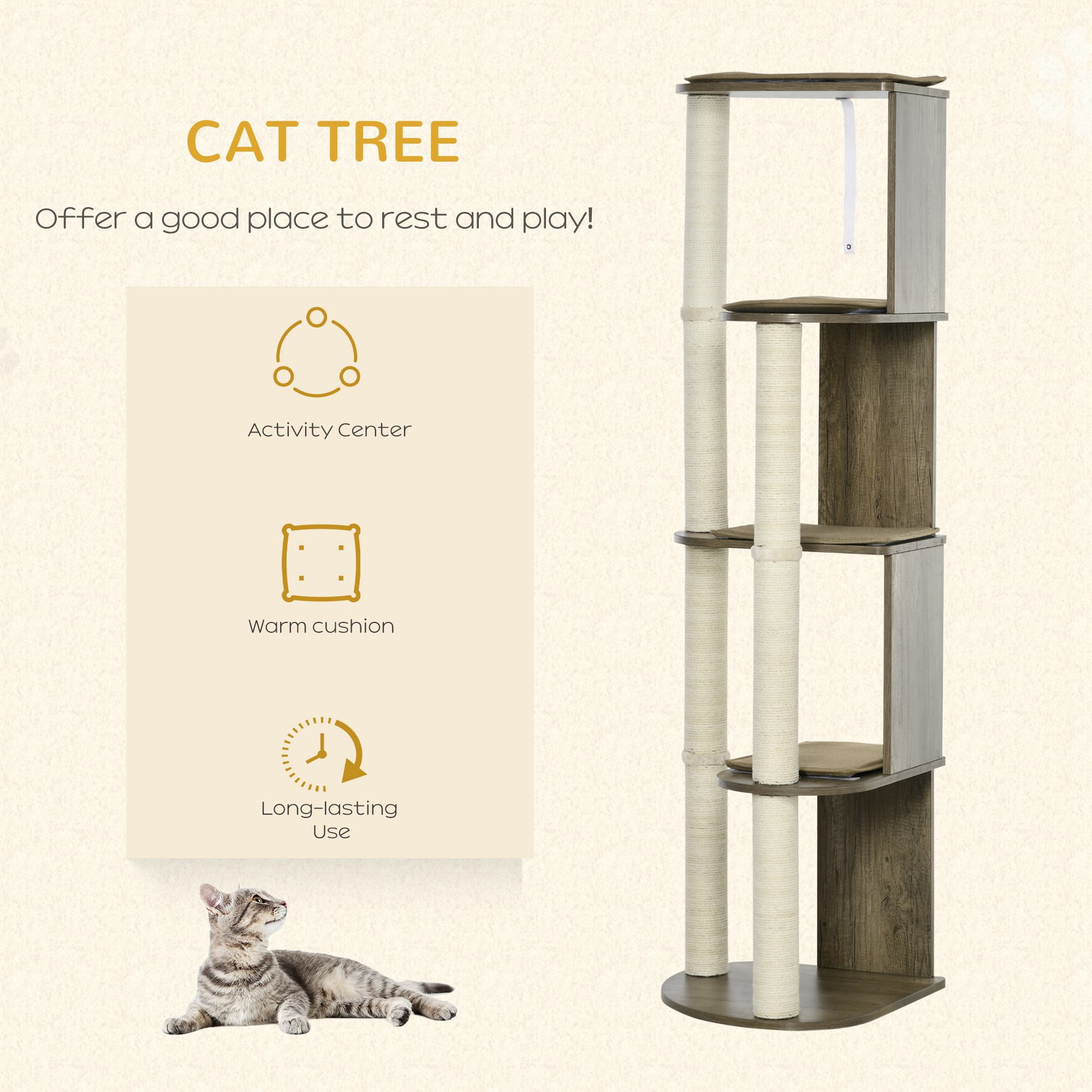 TOPCOMFY Corner Cat Tree Tower Tall Multi-Level Cat Climbing Tower with Sisal Scratching Posts Plush Perches Indoor Cat Activity Center Cream White