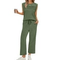 thumbnail image 3 of 2 Piece Sets for Women Summer Lounge Sets Travel Vacation Outfits Cap Sleeve Sweatsuit Wide Leg Pants Army Green S, 3 of 6