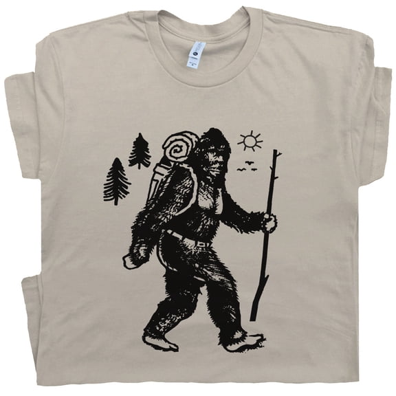 Bigfoot Hiking T Shirt Funny Camping Shirts for Men Women Cool Sasquatch Hiker Graphic Tee Retro Appalachian Trail Yosemite National Park