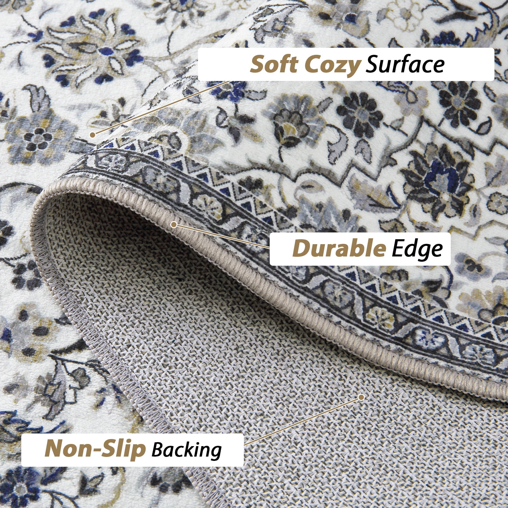 HOMERRY Runner Rug 2' x 6' Washable Modern Vintage Floral Hallway Runner Carpet for Doorway Bedside, Gray/Green