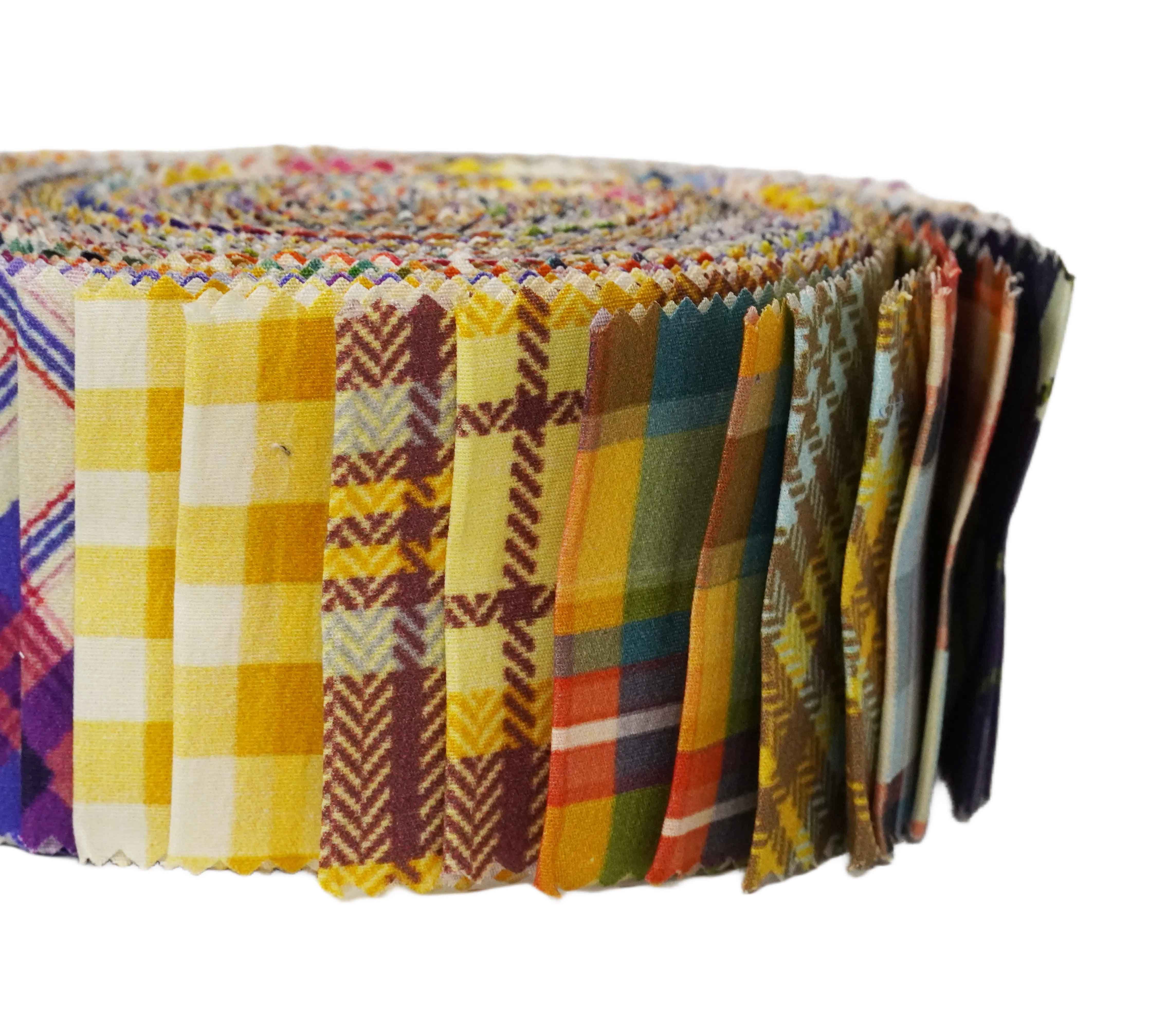 Soimoi 40Pcs Check Print Precut Fabrics Strips Roll Up 2.5 x 42 inches Cotton Jelly Rolls for Quilting - Multicolor