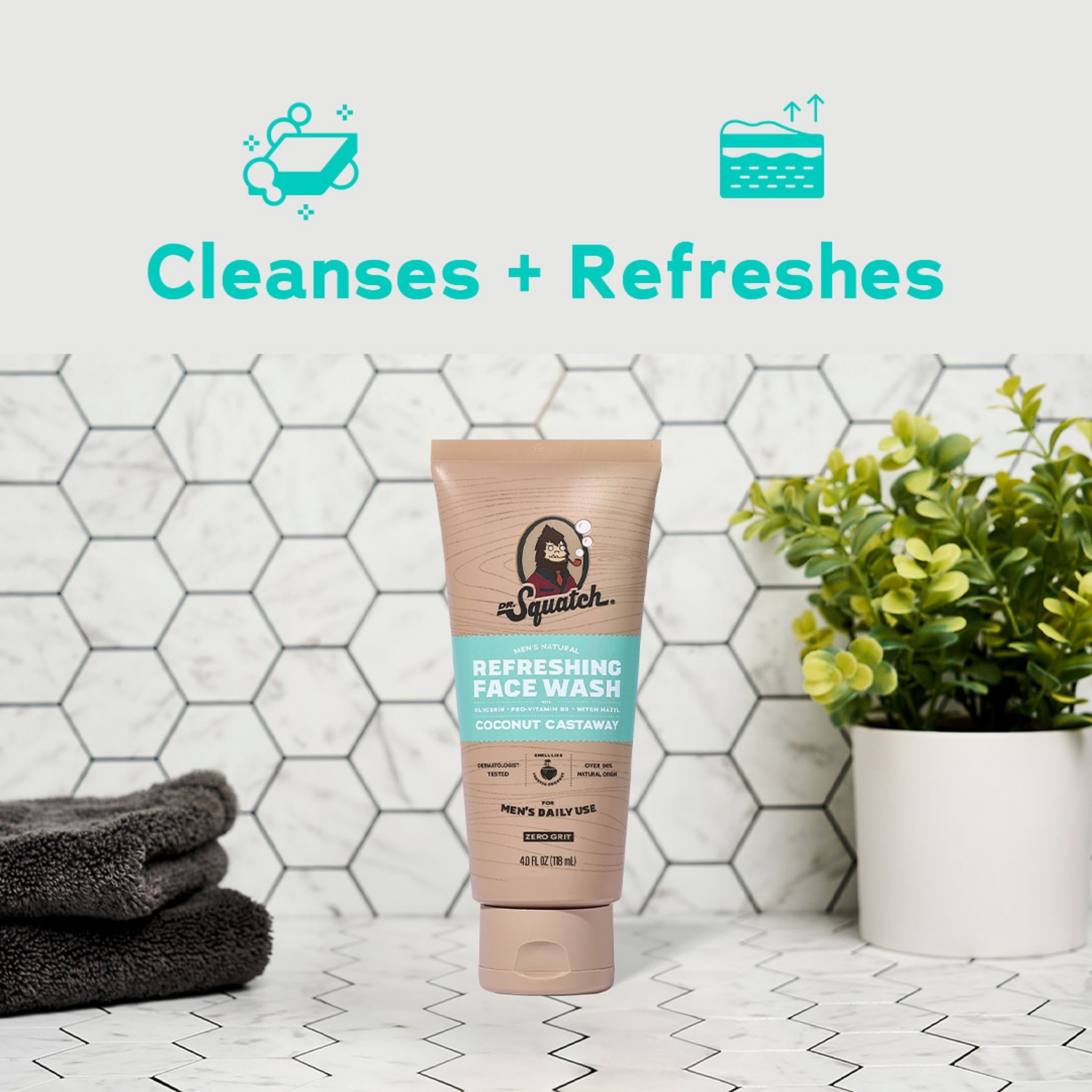 Dr. Squatch Mens Natural Exfoliating Face Wash, Paraben & Sulfate Free Face Wash for Men, Coconut Castaway, 4 fl Oz"