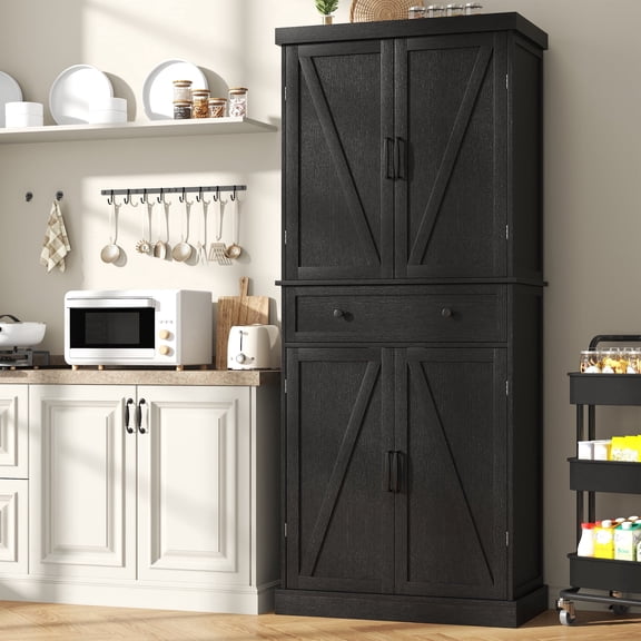 72" Kitchen Pantry Cabinet, Tall Pantry Storage Cabinet with Adjustable Shelves and Drawer, Black Kitchen Cabinet Buffet Cupboards Storage Cabinet for Home Office Use (16" D x 30" W x 72" H)