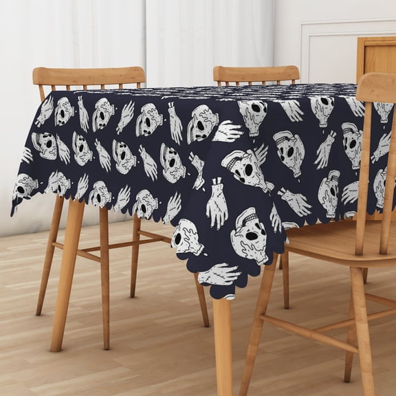 Lfeey Halloween Tablecloth Skull Pattern, Water and Oil Resistant Wipeable Rectangular Tablecloth, 36x55 inches, Gray