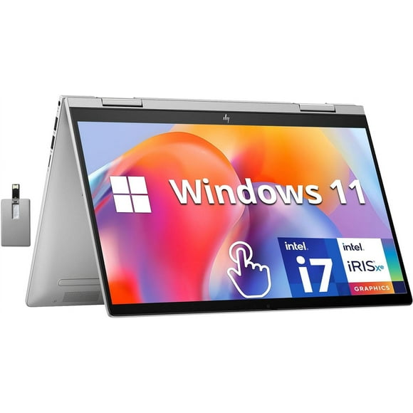 HP Envy x360 2-in-1 14" FHD Touchscreen Laptop, Intel Core i7-1355U, 16GB RAM, 2TB SSD, Backlit KB, 5MP Camera, Fingerprint Reader, Intel Iris Xe Graphics, Wi-Fi 6E, Win 11, Silver, 32GB USB Card