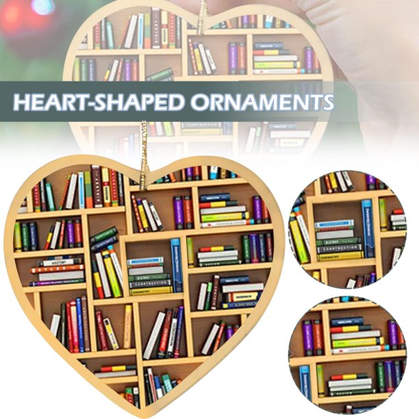 Book Lover Bookends Christmas Ornaments For Christmas Tree Hanging Little Book Shelf Heart Shape Acrylic X-mas Decoration1China He Qiyong unisex