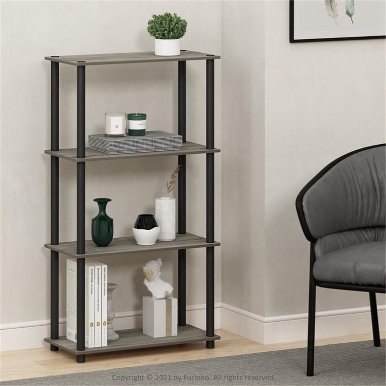 Furinno 4-Shelf Decorative Storage Shelves, Gray and Black photo 1