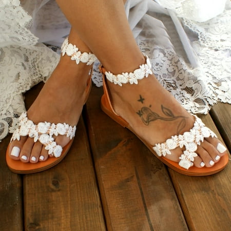 

Cathalem Women Slip-On For Women Female Sandals Slip-On Slipper Flat Shoe Open Button Beach Toe Women s Sandals Shoes Women Nine White 7.5