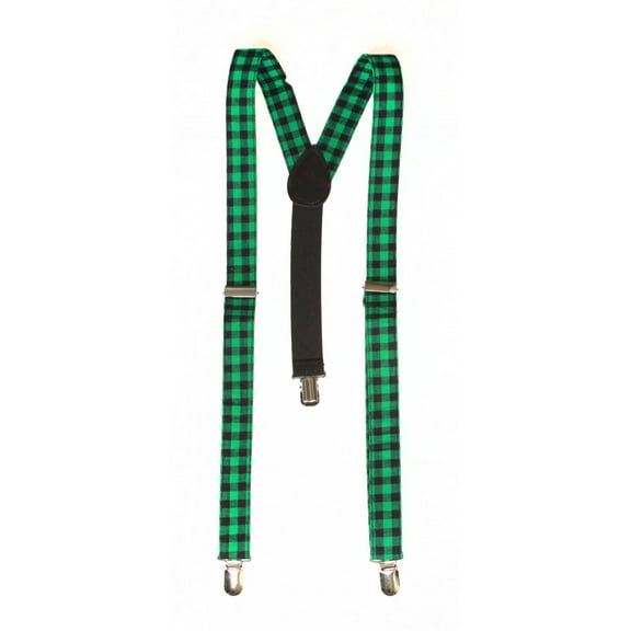 Plaid 3 Clip Stretchable Suspenders 2 pack- Green