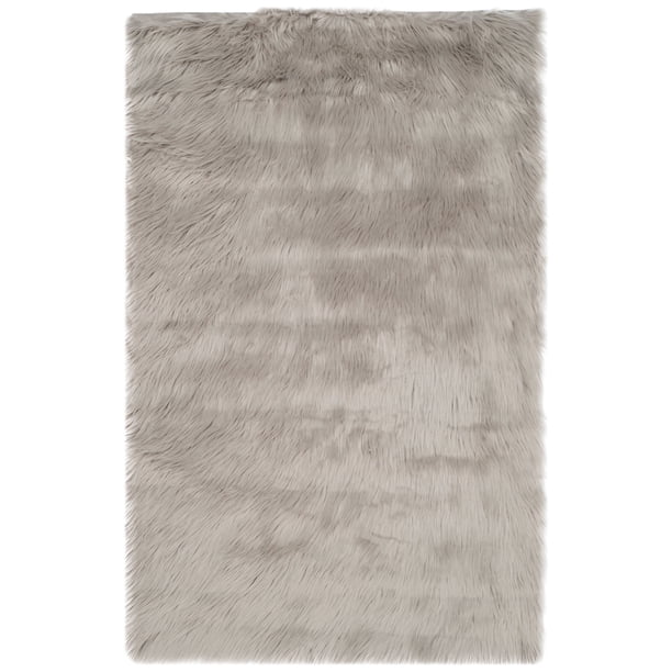 SAFAVIEH Faux Sheep Skin Vesna Solid Plush Area Rug, Grey, 2'6" x 4