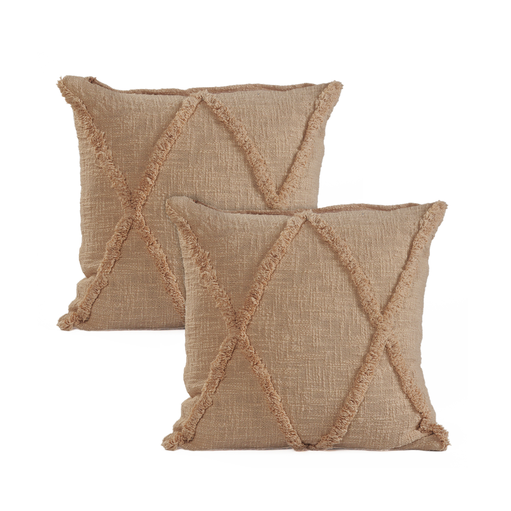 Ox Bay Sara Set of 2 Shag Diamond 18" x 18" Frappe Cotton Adult Decorative Throw Pillows