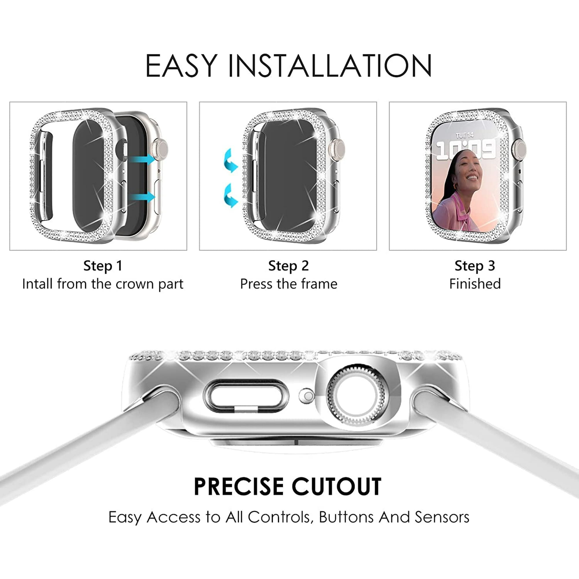 4 Pack Compatible with Apple Watch Series 8 41mm Case Cover Crystal Bling Case Diamond Protective Face Cover Protector Sparkling Frame Covers Bumper for iWatch 7 6 5 4 3 2 1 SE Women Girls Walmart