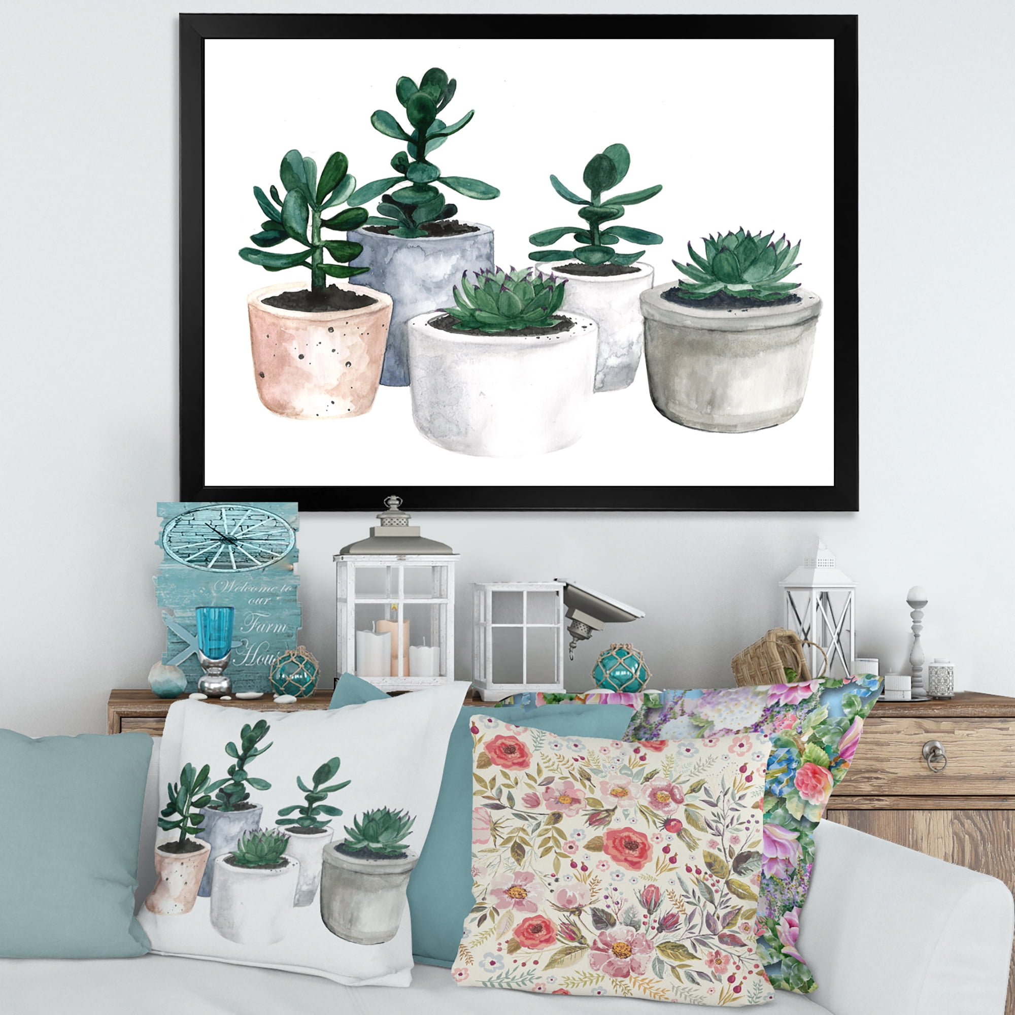Designart 'Succulent and Cactus House Plants VI' Farmhouse Framed Art Print
