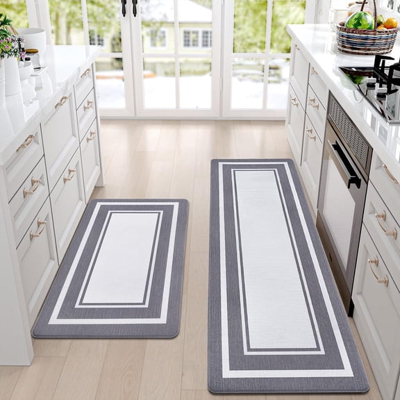 Modern Kitchen Mat Set Anti Fatigue 2 Piece, Non-Skid Waterproof Kitchen Mats and Rugs Cushioned, Washable Kitchen Rug Floor Ergonomic Comfort Mats for Kitchen Home, 18'''' x 48''''   18'''' x 30''''