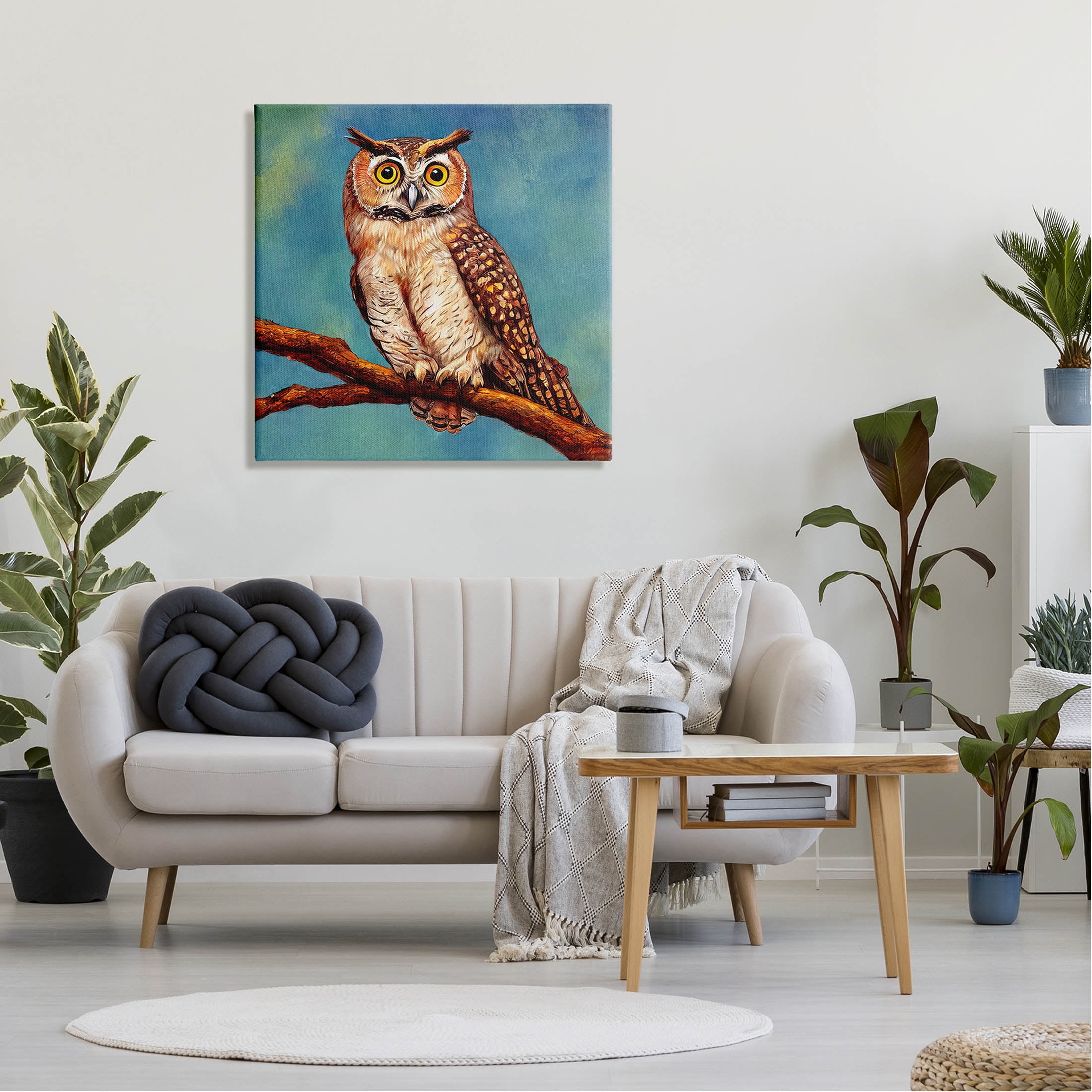 Detailed Owl Painting Nature Animals & Insects Painting Gallery Wrapped Canvas Print Wall Art