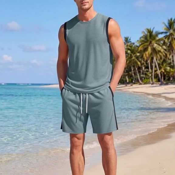 Ceisia Mens 2 Piece Outfit Mesh Sleeveless Tank Top and Drawstring Shorts Set Athletic Sportswear for Men Gym Dark Gray L Gifts for Father