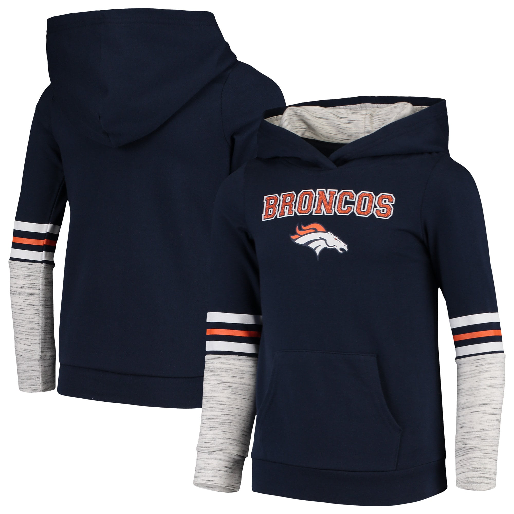 Denver Broncos Girls Youth Glitter Wordmark Pullover