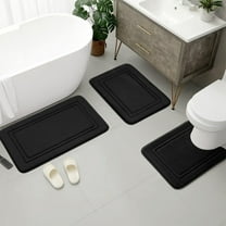 Tyidzon Bathroom Rugs Sets 3 Piece, Bath Mat Universal Soft Comfortable Water Absorption Non Slip Machine Washable Easy Dry Bathroom Mat, Black