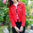 thumbnail image 1 of Vedolay Women Tops Women's Button Down Long Sleeve Casual Denim Jacket Coat With Pockets,Red L, 1 of 5
