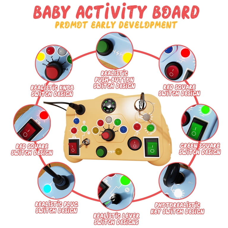 Busy Board Montessori Jouet Planche Enfant Montessori avec Boutons LED Lumineux et Interrupteurs Busy Board Montessori Jouet Planche Enfant Montessori avec Boutons LED Lumineux et Interrupteurs