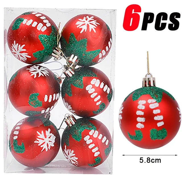 6 piezas de adornos de bolas de Navidad, copos de nieve de Papá Noel, colgante para árbol de Navidad, regalos de Navidad para el hogar, decoración de fiesta de Navidad