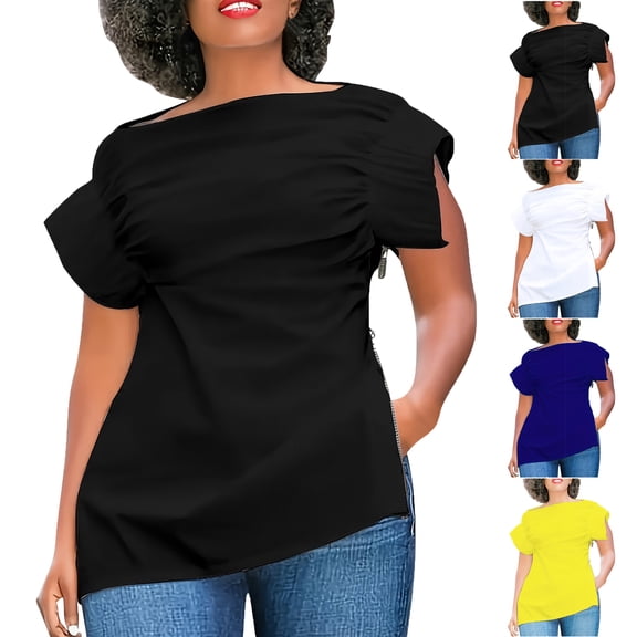 Spring Tops For Women Plus Size Summer Casual Dressy V-Neck Puff Sleeve Going Out Pullover Blouses Breathable Workout Shirts