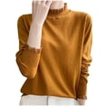 thumbnail image 3 of Fartey Fall Sweaters for Women Trendy Ruffle Mock Neck Long Sleeve Sweaters Slim Fit Ribbed Knit Sweater Soft Comfy Winter Knitted Pullover Tops Yellow 2XL, 3 of 7