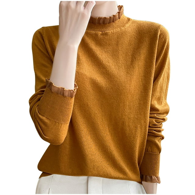 JMYHOAM Sweaters for Women Fashion Casual Round Neck Solid Color Loose Base Layer Sweater Knitted Sweater Top