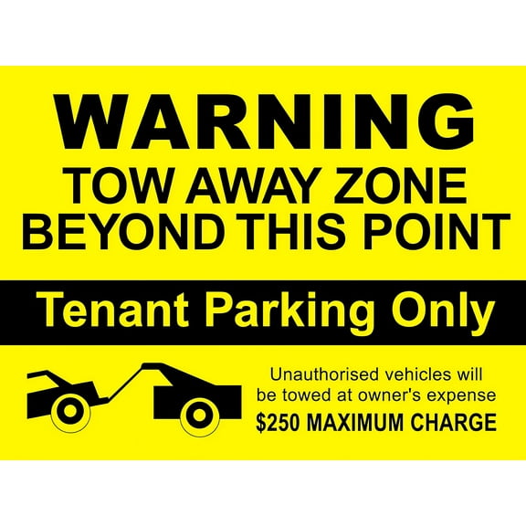 Warning Sign Tow Away Zone Beyond This Point Tenant Parking Only - 12×8 Inches, Metal Tin, Parking Control Decor