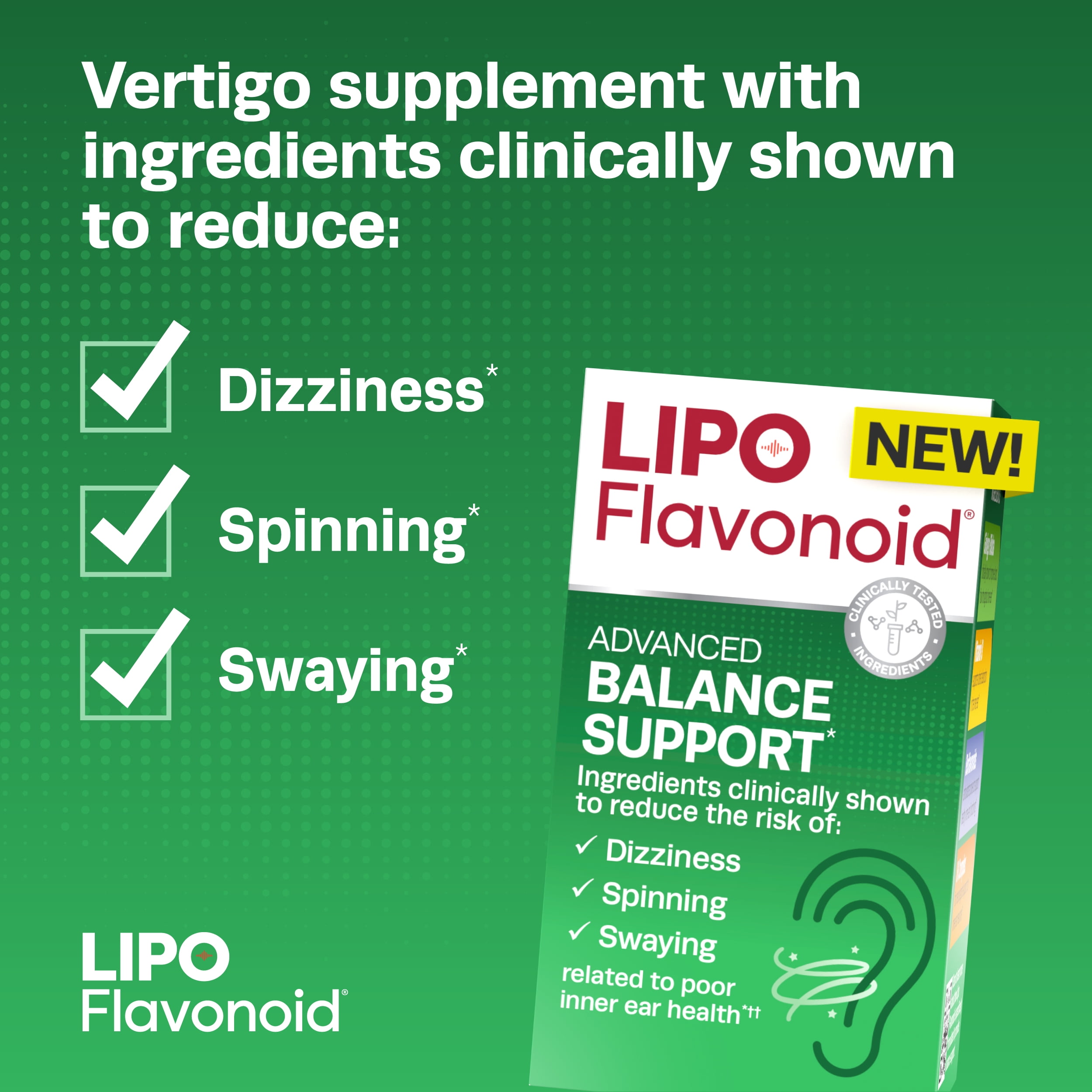 (3 pack) Lipo-Flavonoid Advanced Balance Support with Vitamin D3 for Vertigo Like Symptoms, Dizziness & Spinning, 30 Caplets