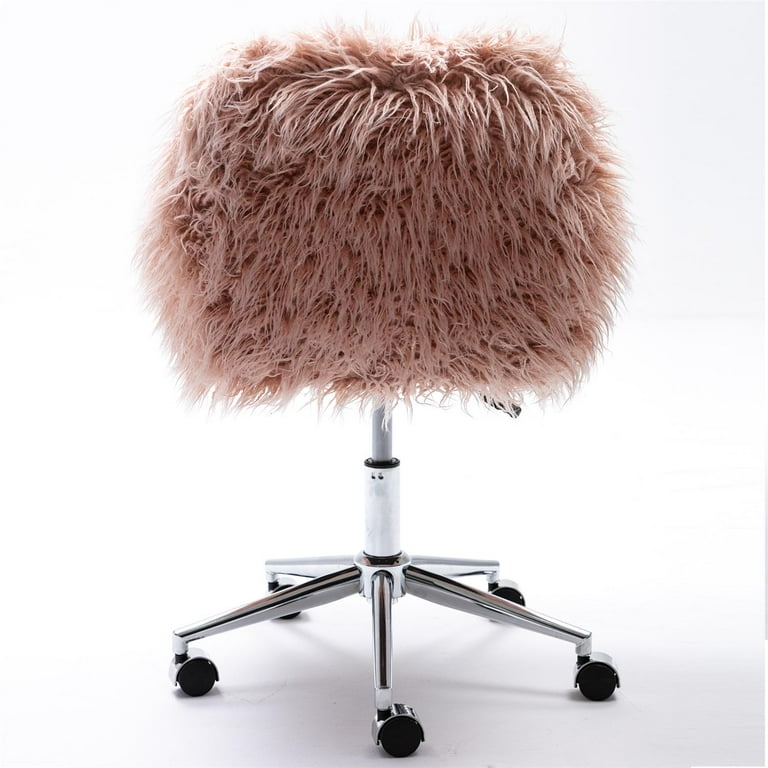 Pink fuzzy vanity chair discount