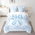 thumbnail image 2 of Feelyou Princess Bow-tie Blue Bedding Comforter Set 7 Pieces, Vintage Boho Damask Floral Full Bedding Set, Fairy Tale Bowknot Reversible Fitted Sheet Flat Sheet, Luxury Bedroom Decor, 2 of 8