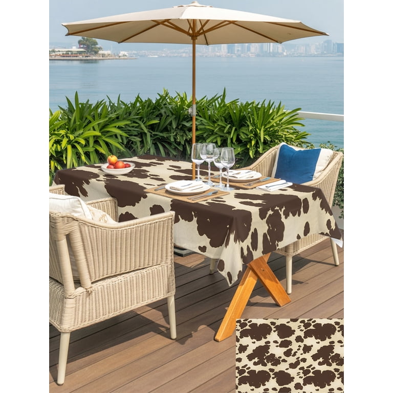 cow print patio umbrella Highland Cows Features a wooden shaft and crook handle 'The Mia' Black and Beige