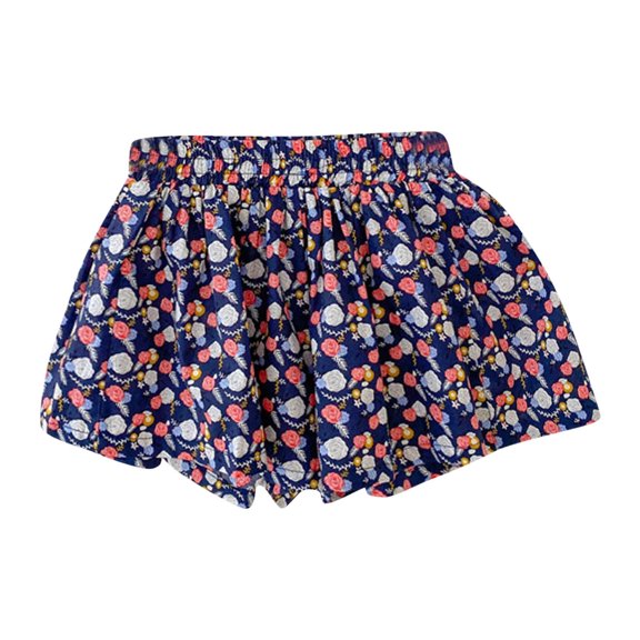 CPNG Toddler Girls Shorts Culottes Flower Prints Wide-Leg Floral Skorts Skirt Fashion Casual Pleated Summer Short(Navy,4-5 Years)