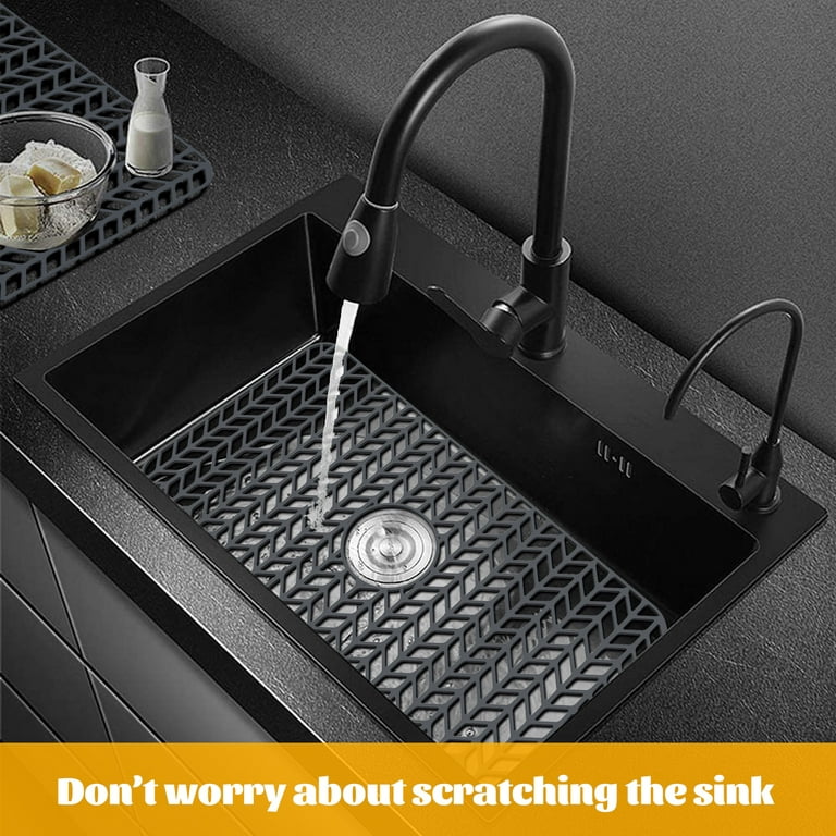 Silicone Sink Protectors for Kitchen Sink, GUUKIN 26''x 14'' Sink Mat Grid  for Bottom of Farmhouse Stainless Steel Porcelain Sink with Center Drain
