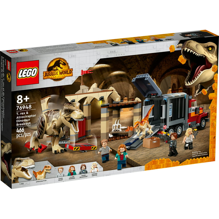 LEGO Jurassic World T. rex & Atrociraptor Dinosaur Breakout 76948 Dino Toy  Set, Gift Toys for Kids Age 8 Plus with 4 Minifigures, Market and Truck