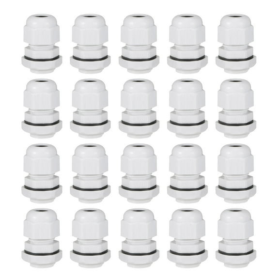 M16x1.5 Cable Gland 4mm-8mm Wire Hole Waterproof Nylon Joint Adjustable Locknut with Washer White 20 Pieces