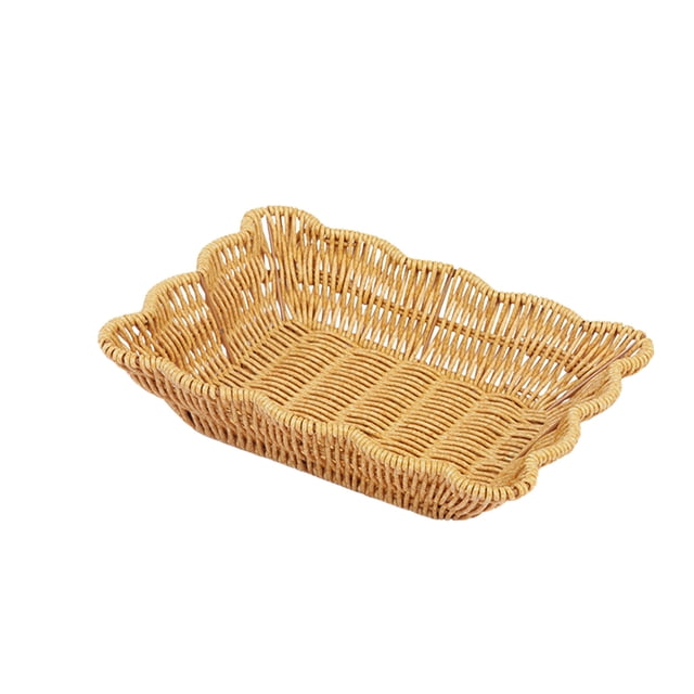 L 12.2X9.45 Inches Large Woven Plastic Storage Basket For Desktop Organization Snacks Fruits Dry Goods Afternoon Tea Serving Tray Yellow Color