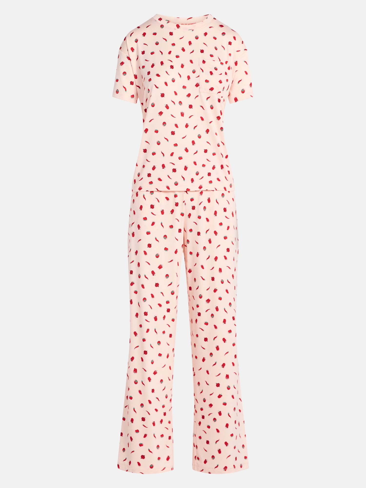 Joyspun Women's Dreamy Soft Collection Short Sleeve Sleep Top and Open Leg Pants Set, 2-Piece, Sizes XS-3X