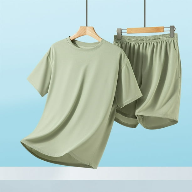 Pijama fino para hombre, conjunto de pijama para estar en casa, pantalones cortos holgados de manga corta, conjunto de pijama para hombre, conjunto de dos piezas