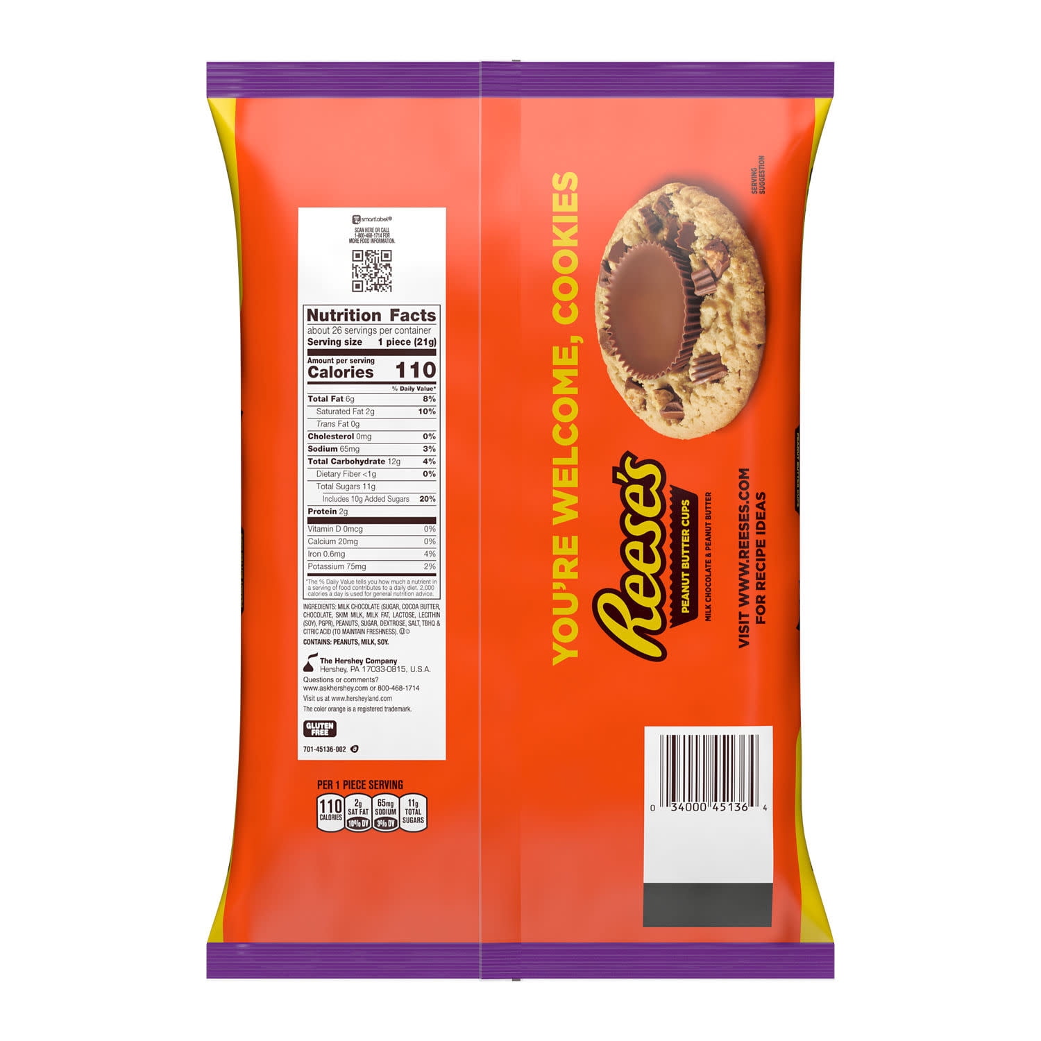 (2 pack) REESE'S Milk Chocolate Snack Size Peanut Butter Cups, Halloween Candy Jumbo Bag, 19.5 oz