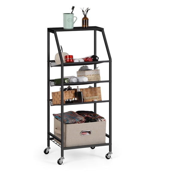 5-Tier Slim Black Rolling Storage Cart with Tilted Mesh Shelves & Wheels - Mobile Organizer for Bathroom, Kitchen, Laundry, Bedroom(15.7"x11.8"x37.4")