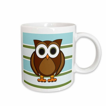 

3dRose Cute Brown Owl Blue Green Stripe Ceramic Mug 11-ounce