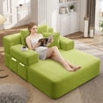 thumbnail image 3 of Oversized Chaise Lounge Chair Indoor, Holaki 2 in 1 Convertible Sofa Bed with 3 Pillows & Side Pocket, Corduroy Upholstered Sleeper Sofa Bed for Small Spaces Living Room Apartment, Light Green, 3 of 11