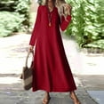 thumbnail image 2 of Women's Fashion V-Neck Long Sleeve Pocket Solid Color Zipper Casual Loose Beach Vacation Long Cotton Linen Dresses, 2 of 2