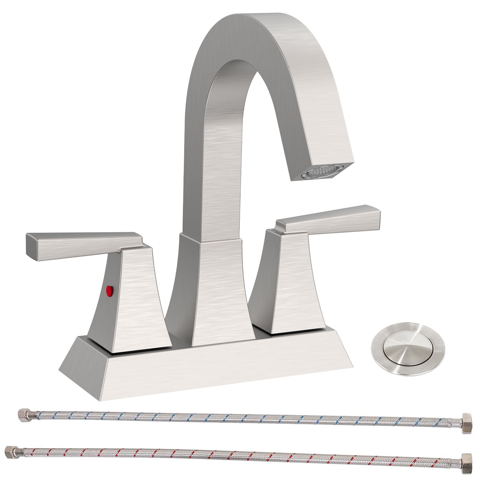 Brushed Nickel Double Handle Mid Arc Bathroom Faucet